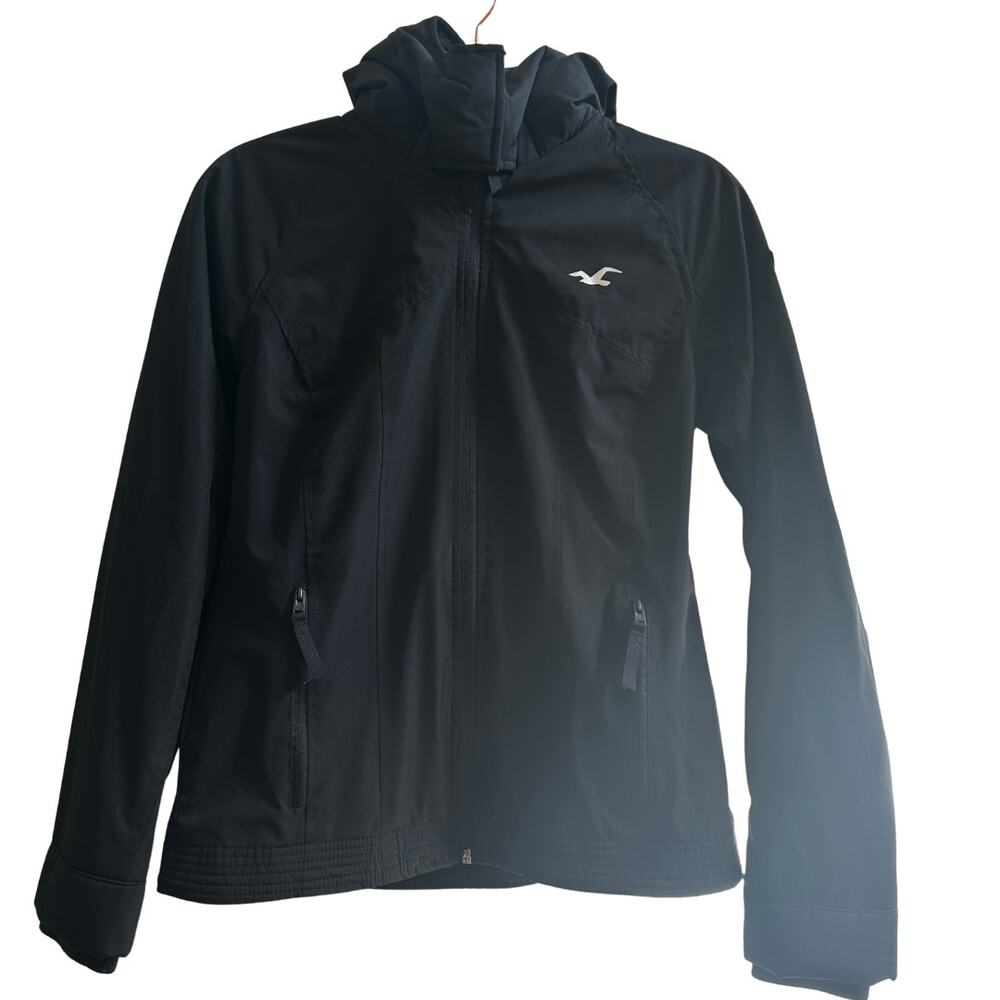 Hollister Black Hooded Fleece Lined Windbreaker Jacket Small
